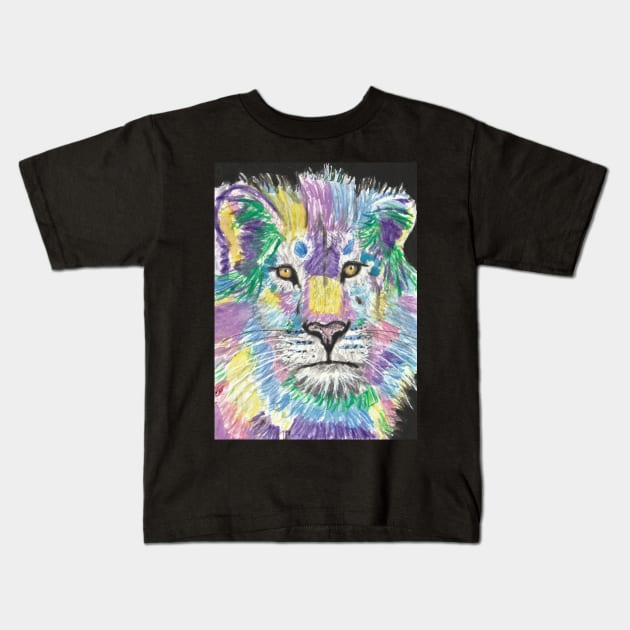 Colorful abstract lion face art Kids T-Shirt by SamsArtworks